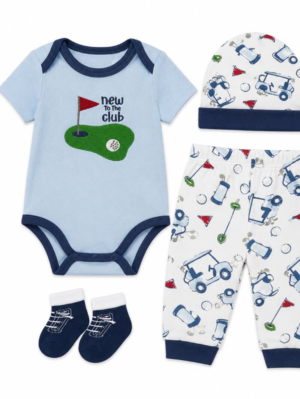 NWT Baby Essentials Baby Boy 4 Piece Golf Outfit Set 6M New To The Club